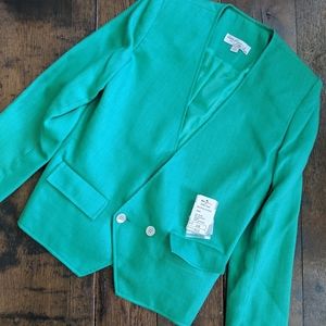 Vintage Green Two Button Collarless Suit Jacket